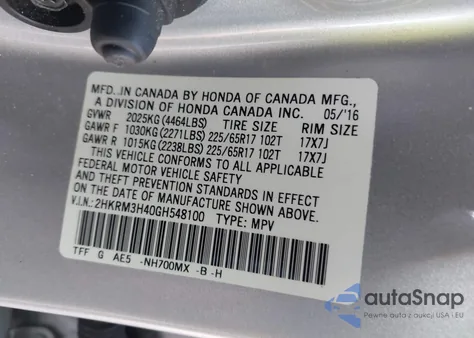 2016 Honda Cr-V Se из США, поврежденный, VIN 2HKRM3H40GH548100